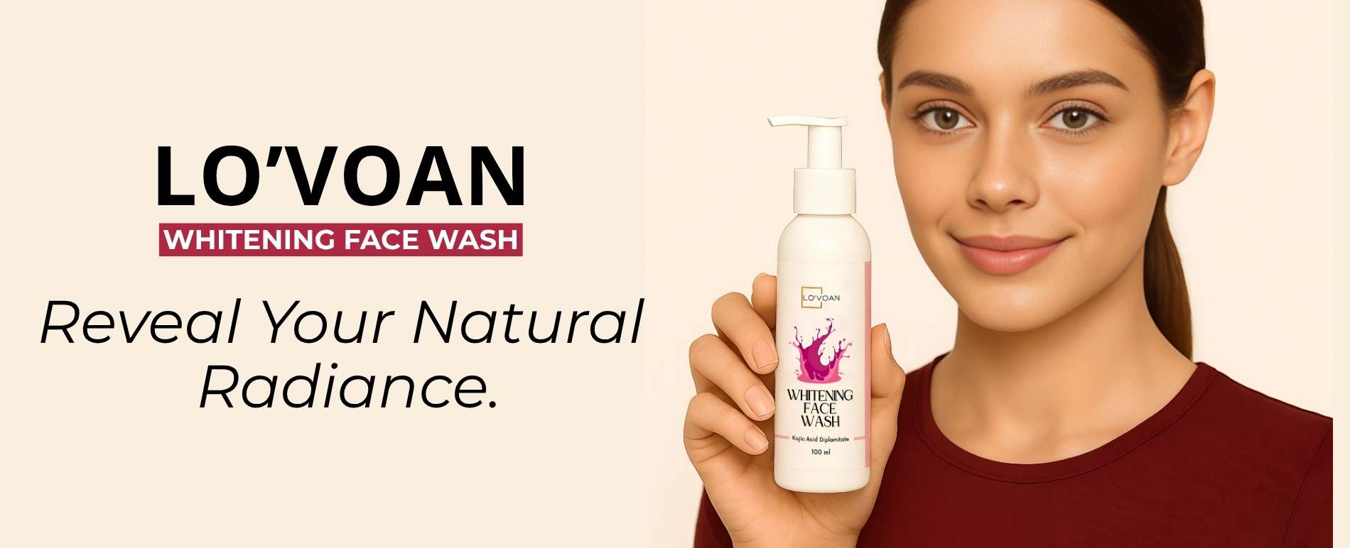 Reveal your natural radiance – whitening face wash banner promoting glowing, bright, and even-toned skin