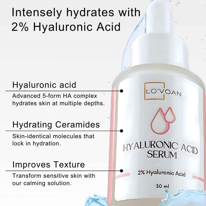 Lo'voan Hyaluronic acid serum - Intensely hydrates with 2% hyaluronic acid, hydrating ceramides, Improves Texture