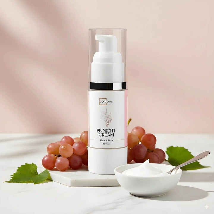 "Lo’voan BB Night Cream jar – Hydrating and brightening night cream for even tone, smooth texture, and youthful glowing skin"