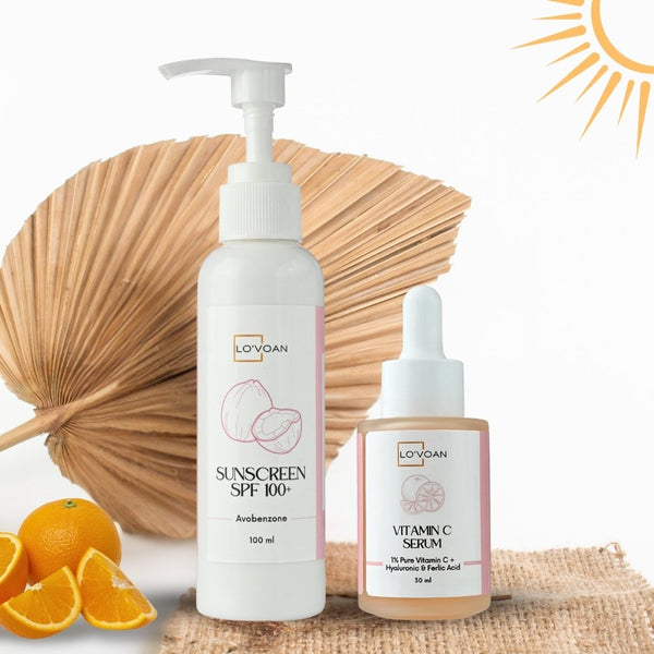 Lo'voan Sun Care & Brightening Duo Combo consist of Lo'voan Vitamin C serum and Lo'voan Sunscreen SPF 100+ 