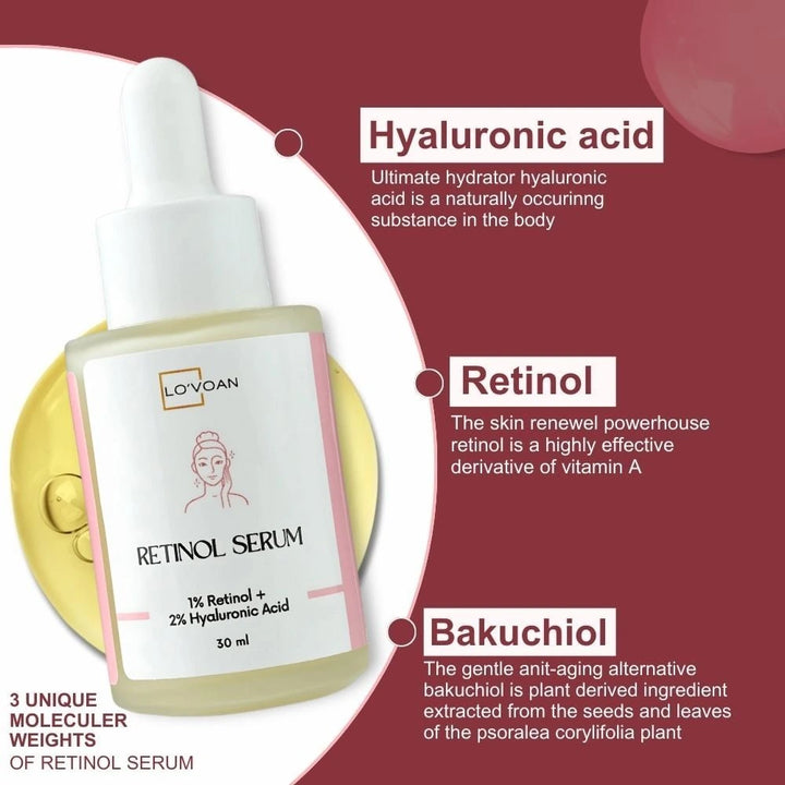 Lo'voan Retinol Serum 30ml Benefits of  Retinol + Hyaluronic Acid + Bakuchiol